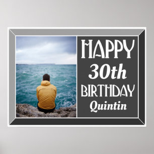 Póster Foto de cumpleaños de Art Deco con biselado de car