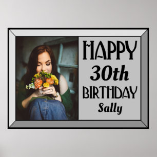 Póster Foto de cumpleaños de estilo Art Deco biselada con
