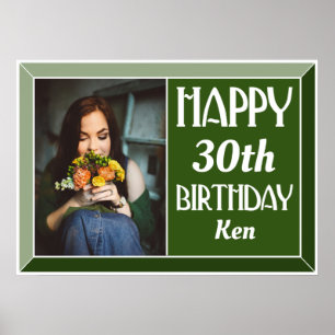 Póster Foto de cumpleaños número 30 del Art Deco Verde