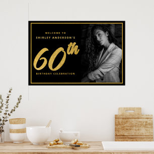 Póster Foto de cumpleaños número 60 en negro con hoja de