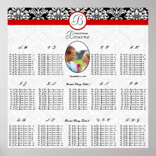 Póster Foto de Damasco Floral en Blanco y Negro con Borde