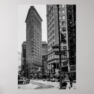Póster Foto de edificio de Flatiron blanco y negro en NYC