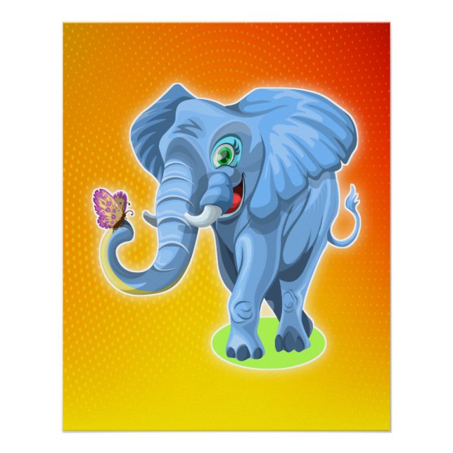 Póster Foto de elefante con mariposa para imprimir (Anverso)