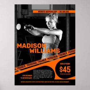 Póster Foto de Entrenador Personal Naranja Brillante y Au