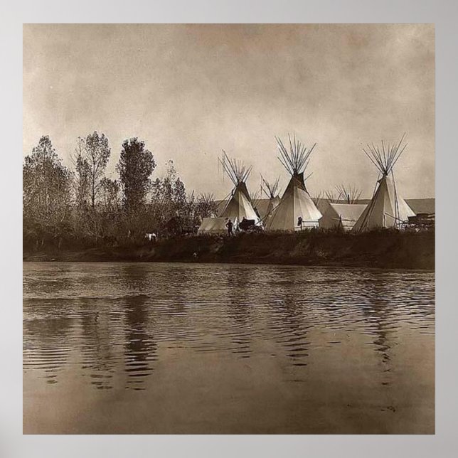 Póster Foto de época de la aldea india Teepee (Frente)