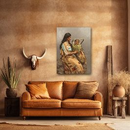 Póster Foto de época, mujer y niño indio Chippewa