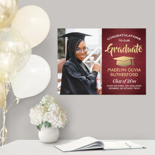 Póster Foto de felicitaciones cepillada Borgoña y graduac