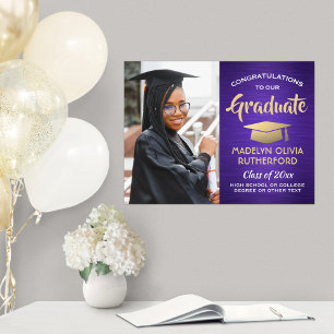 Póster Foto de felicitaciones cepillado morado y graduaci