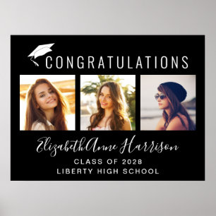 Póster Foto de Felicitaciones Fiesta de Graduación Negra