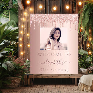 Póster Foto de fiesta de cumpleaños bienvenida con brillo