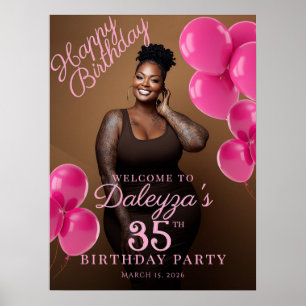 Póster Foto de fiesta de cumpleaños bienvenida rosa inten