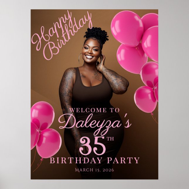 Póster Foto de fiesta de cumpleaños bienvenida rosa inten (Frente)