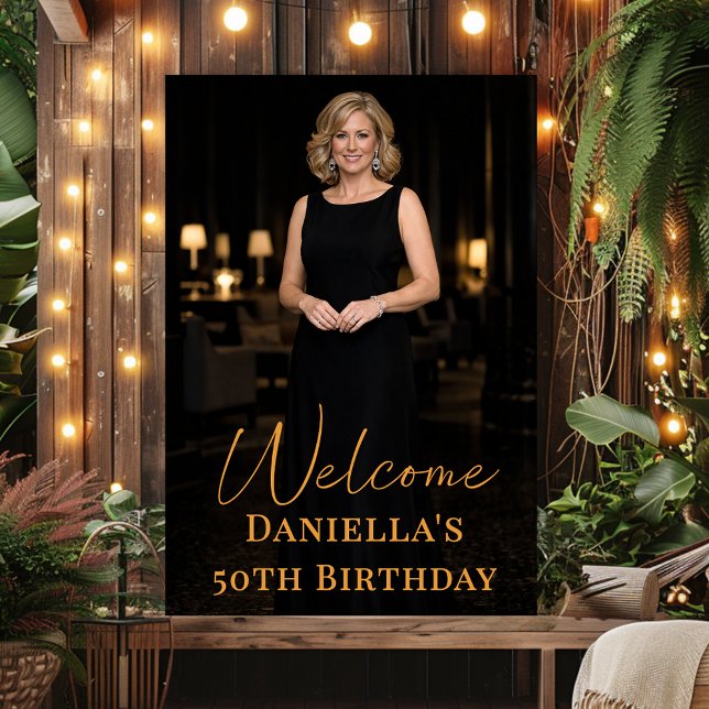 Póster Foto de fiesta de cumpleaños dorada elegante bienv (Subido por el creador)