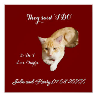 Póster Foto de gato ginger de boda personalizar texto