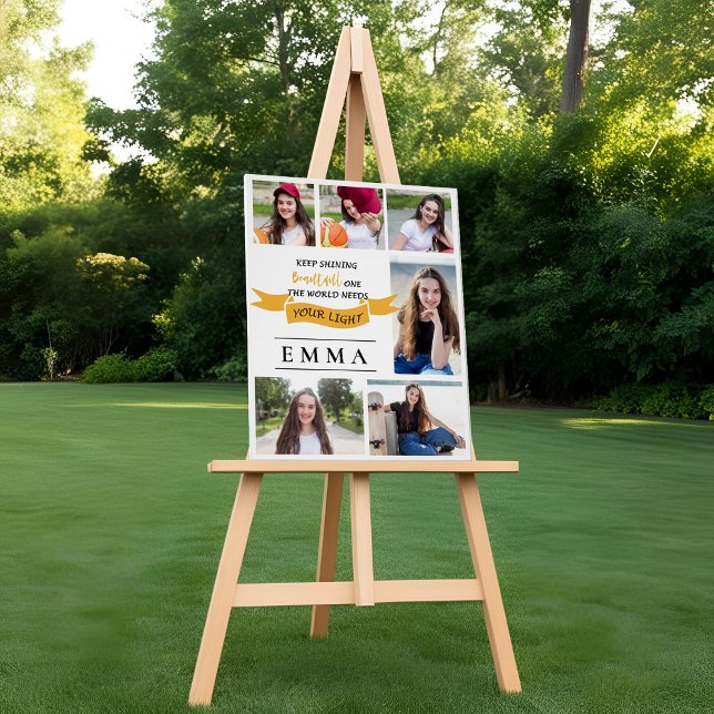 Póster Foto De Graduación De Múltiples Fotografías Que Si (Multi Photo Keep Shining Quote Graduation Photo Poster)