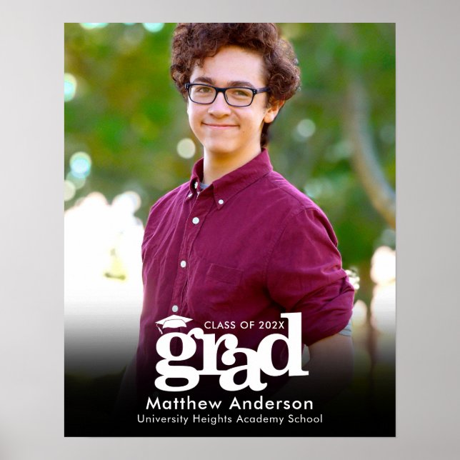 Póster Foto de graduación negra tipografía blanca Minimal (Frente)