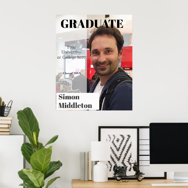 Póster Foto de graduación Titular negro de graduado moder (Oficina en casa)