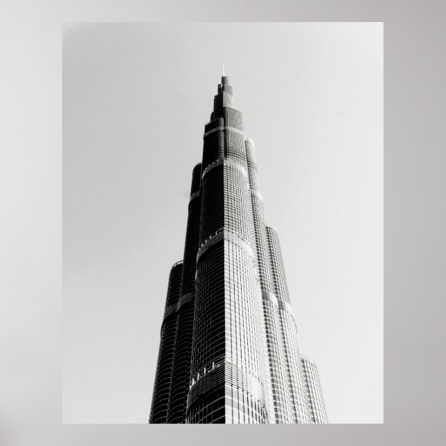 PÓSTER FOTO DE GRAYSCALE DEL EDIFICIO DE ALTO AUMENTO (Frente)