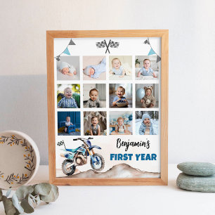 Póster Foto de hito de motocicleta de tierra azul Fast On