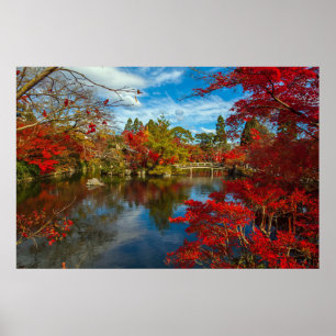 Póster Foto de jardín japonés de árboles rojos de bonito