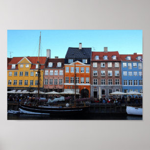 Póster Foto de la casa de los barcos de Copenhague Nyhavn