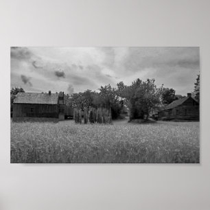 Póster Foto De La Granja De Trigo Blanco Y Negro Vintage