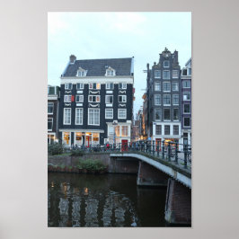 Póster Foto de la noche del canal Singel de Amsterdam