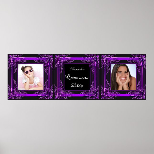 Póster Foto de la pancarta Quinceanera Fiesta Purple Blac (Frente)