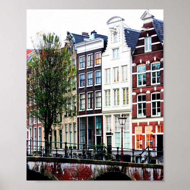 Póster Foto de las casas del canal de Amsterdam (Frente)