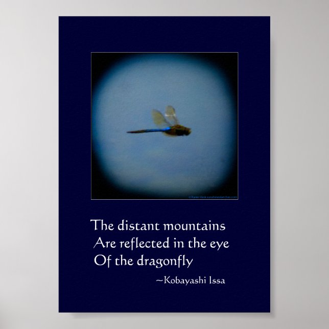 Póster Foto de libélula con poster impreso de haiku (Frente)