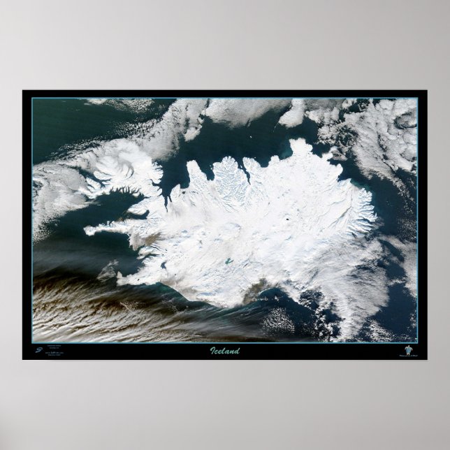 Póster Foto de mapa de poster por satélite de Islandia (Frente)