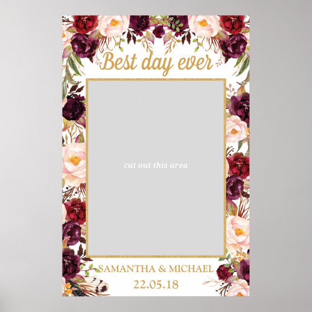 Póster Foto de Marsala burgundy ruborizada boda floral (Frente)