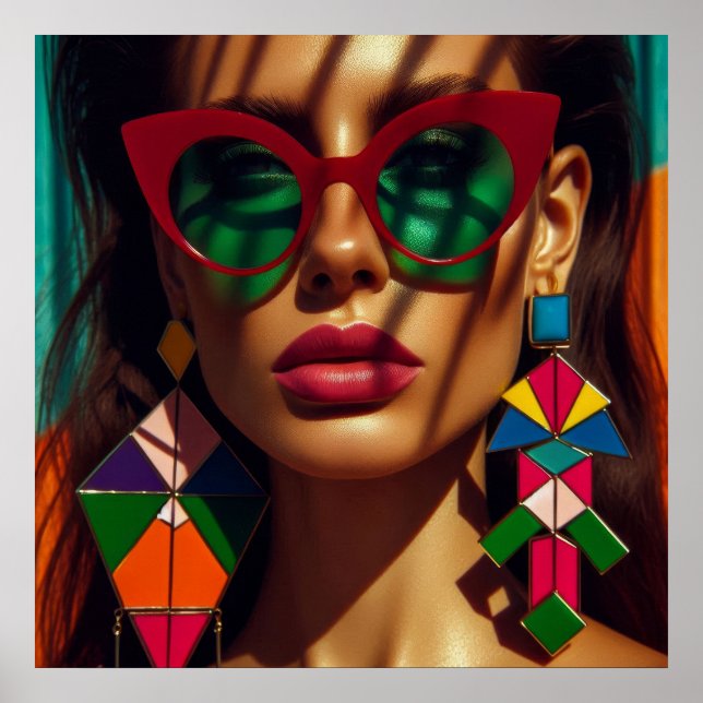 Póster Foto de moda creativa. Mujer con pendientes (Frente)