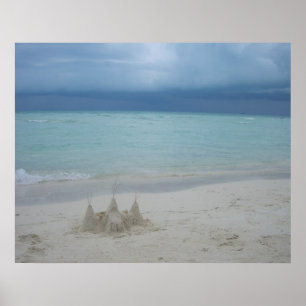 Póster Foto de paisaje de playa con castillo de arena tor