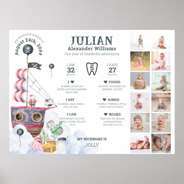 Póster Foto de Pirata de primer año, hito de 12 meses (Frente)