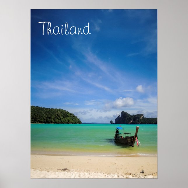 Póster Foto de playa de Tailandia con barco pesquero (Frente)