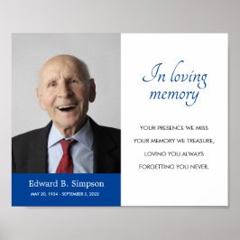 Póster Foto de poema conmemorativo fúnebre azul In Loving