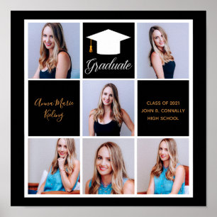 Póster Foto de retrato principal de graduación de oro neg