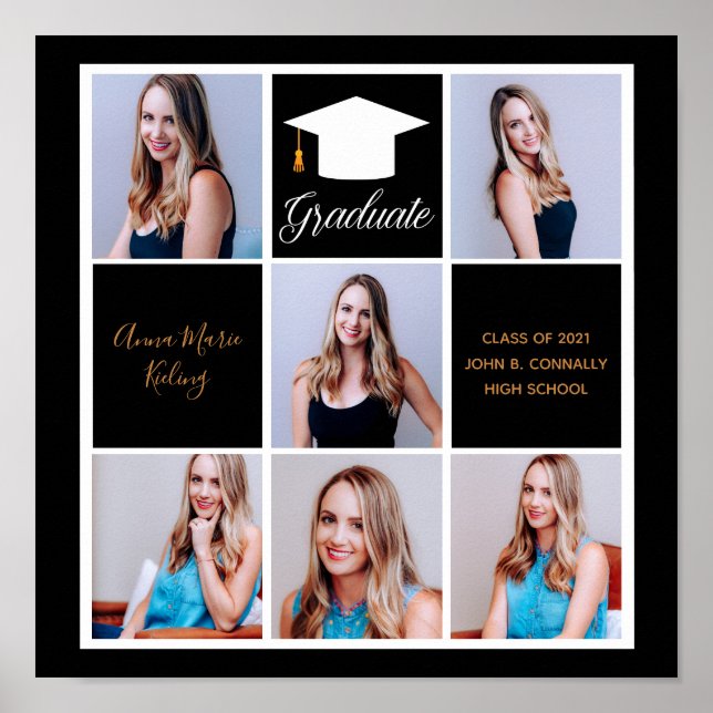 Póster Foto de retrato principal de graduación de oro neg (Frente)