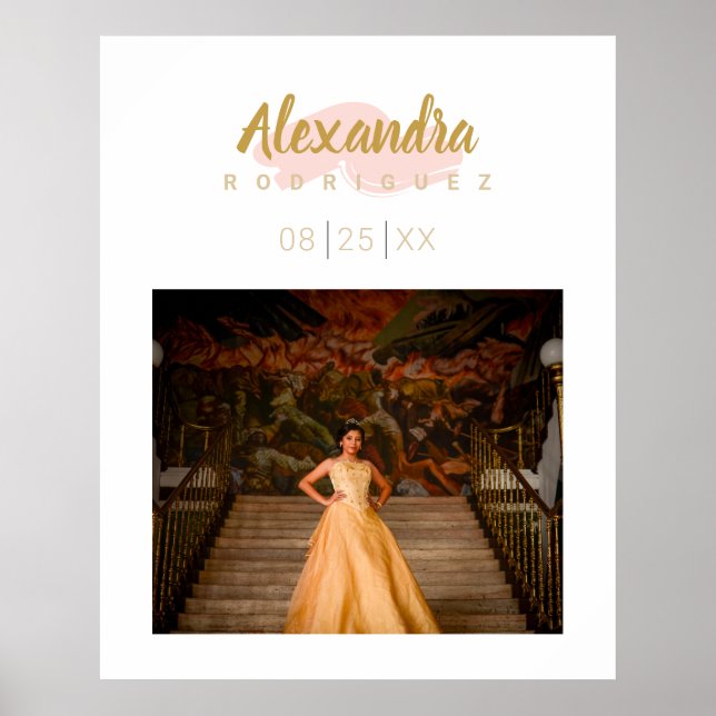 Póster Foto de Rubor Rosa y Oro Quinceanera (Frente)