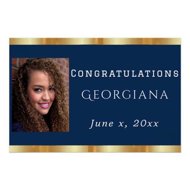 Póster Foto de satén de oro azul de la Marina de Graduaci (Anverso)