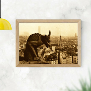 Póster Foto de Sepia Antigua Piedra París Gárgola
