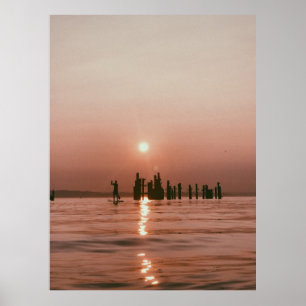 PÓSTER FOTO DE SILHOUETTE DE LA PERSONA CON BOTE PADDLE S