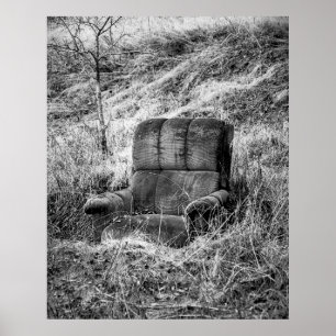 Póster Foto de silla vieja en blanco y negro