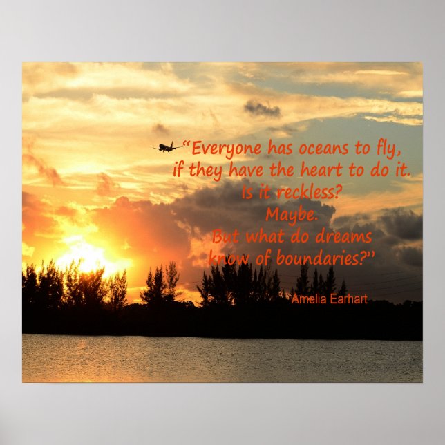 Póster Foto de Sunset con cita de Amelia Earhart (Frente)