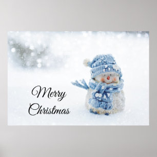 Póster Foto de un muñeco de nieve en invierno - Navidades