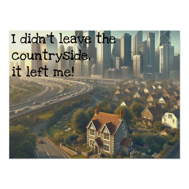 Póster Foto de una preciosa casa de campo con una ciudad  (Anverso)