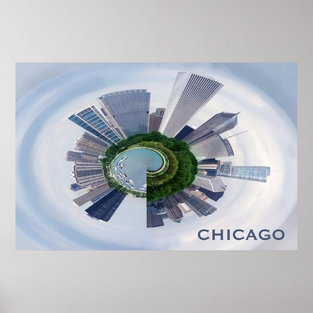 Póster Foto de viaje de la línea aérea única de Chicago I (Frente)