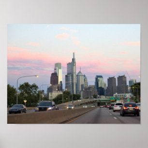 Póster Foto del atardecer en el horizonte de Filadelfia