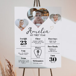 Póster Foto del corazón moderno Rótulo de primer cumpleañ